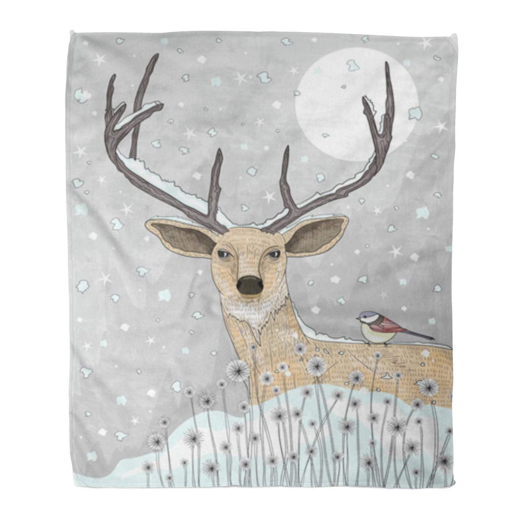 Kdagr Throw Blanket 58x80 Inches Deer Cute Reindeer And Bird Christmas Night Drawing Floral Flowers Retro Warm Flannel Soft Blanket For Couch Sofa Bed Walmart Com Walmart Com