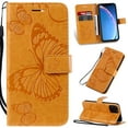 thumbnail image 1 of iPhone 11 Pro Wallet Case, Flip Kickstand Emboss Butterfly PU Leather Protective Phone Cover with Wrist Strap & Card Slots, Yellow, 1 of 6
