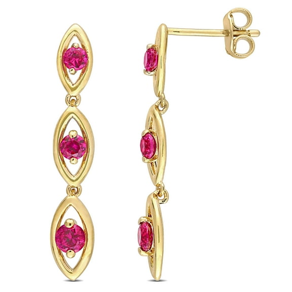 Everly Women's Created Ruby Yellow Gold Plated Earrings