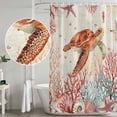 thumbnail image 5 of Extra Long Shower Curtain 72x84 Inch, Brown Turtle Coastal Shower Curtain Waterproof Bathroom Decor, Summer Beach Nautical Coral Shells Starfish Fabric Bath Curtain Set Accessories with Hooks, 5 of 7