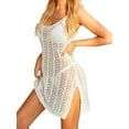 thumbnail image 4 of Lucakuins, traje de baño para mujer, sin mangas, cuello en U, Color sólido, abertura lateral de ganchillo, vestido de baño transparente de punto corto, ropa de playa Lucakuins  moda, 4 of 7