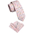 thumbnail image 6 of Cotton Floral Tie for Men 2.5" Printed Skinny Necktie Pocket Square Tie Clip Set Flower Wedding Party Groom Pink, 6 of 6