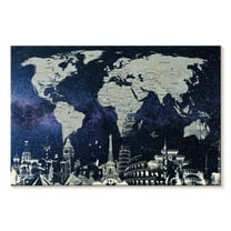Elephant Stock Starry World Map Wall Art - Horizontal Canvas Wall Art - Living Room Wall Decor - Map Canvas - Black And Blue Decor - 45" x 30"