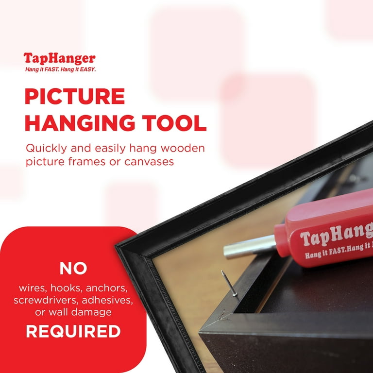 TapHanger Picture Frame Hanging Kit for Drywall - Easy To Use Picture Hanging  Tool to Quickly Hang Wooden Frames & Canvases in Less Than A Minute  -Includes 80 Reusable TapTacks & Holds