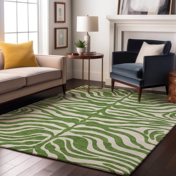 Addison Rugs Mayfield Premium Machine Washable Transitional Animal Print Green Rectangle Rug, 8' x 10'
