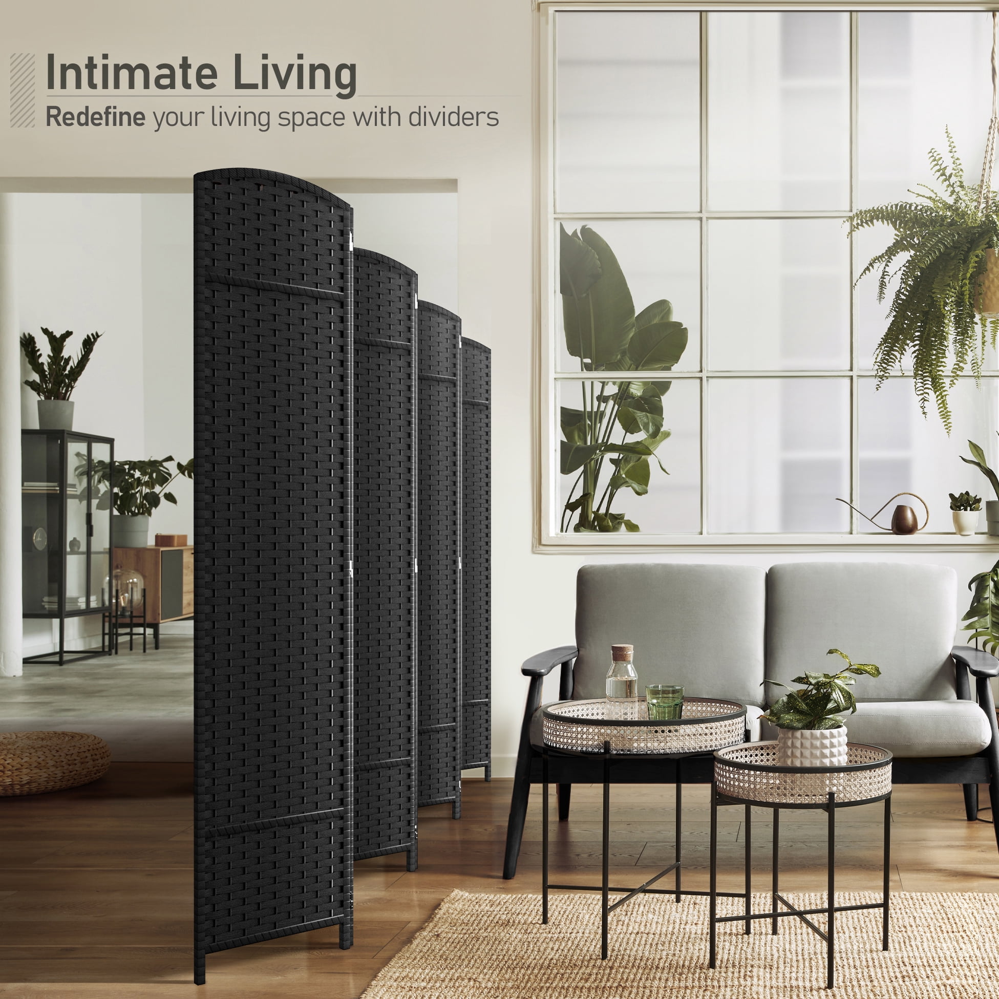 Sorbus 7-Panel Wide Folding Room Divider Privacy Screen, Hand-Woven Black Mesh