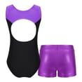 thumbnail image 2 of YUUMIN Kids Girls 2 Piece Gymnastics Outfits Sleeveless Ballet Dance Leotard with Shorts Set Purple 12, 2 of 7
