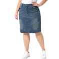 thumbnail image 4 of Agnes Orinda Women's Plus Size Denim Skirt High Waist Knee Length Stretch Casual Midi Jean Pencil Skirts with Pockets 3X Blue, 4 of 6