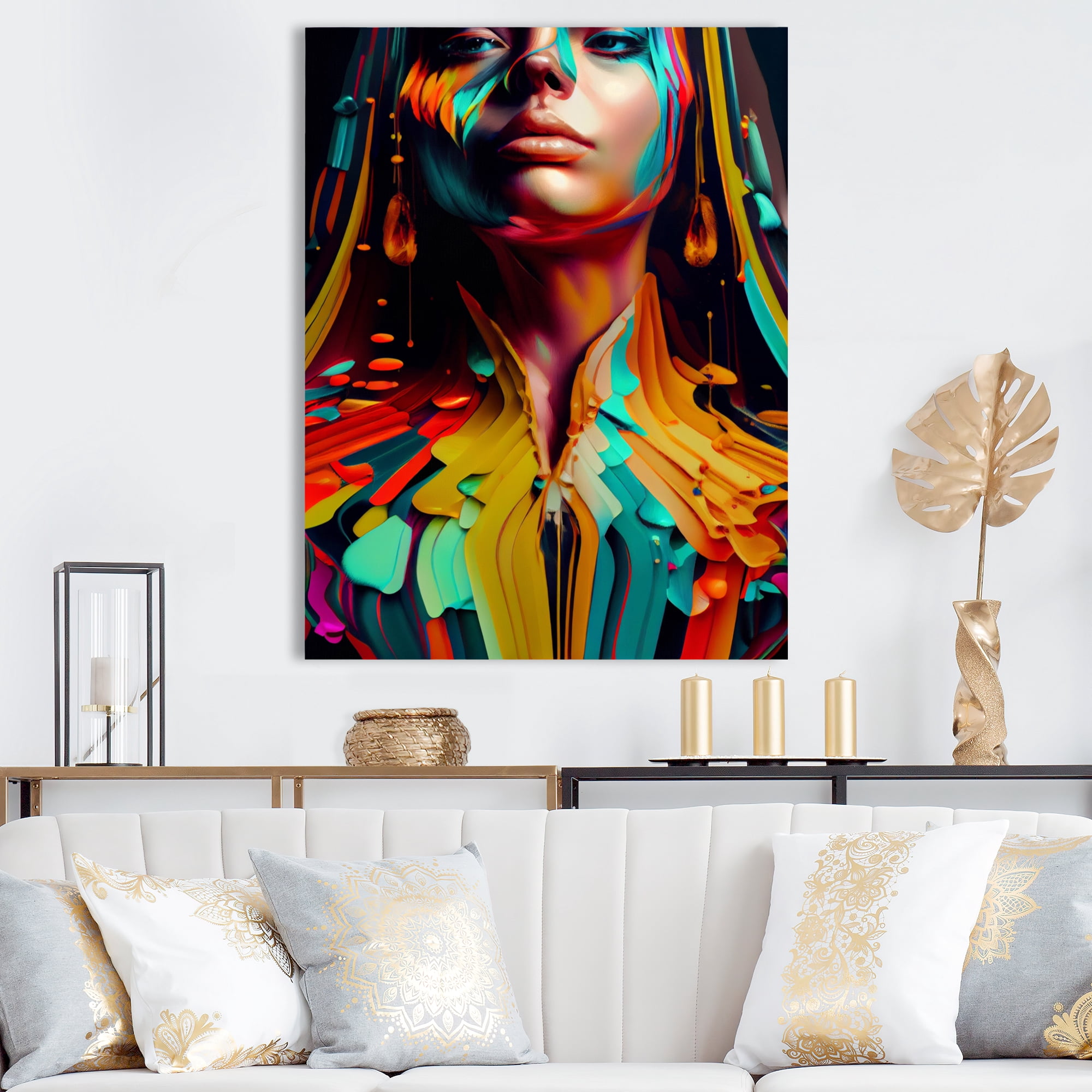 Designart Vibrant Creative Woman Portrait VI Canvas Wall Art