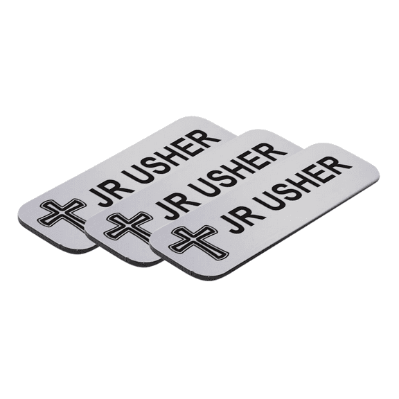 Jr Usher 1 x 3" Name Tag/Badge, Silver, Cross Design (3 Pack)