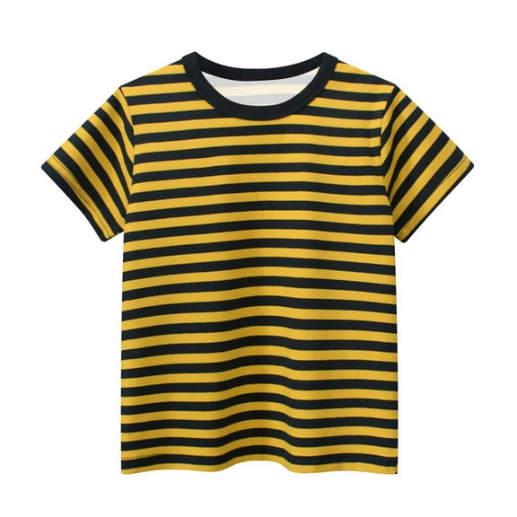 Charella Cotton T Shirts for Girls Boys Striped Crew Neck Short Sleeve Tops Casual Loose Fit Tee Toddler Kid (2-3 Years, Yellow)