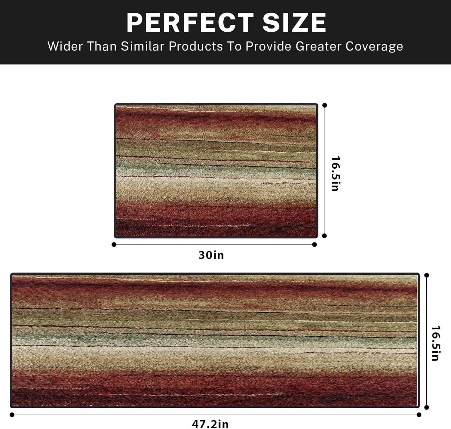 Vintage Stripes Kitchen Rugs and Mats Non Skid Washable Set of 2, Red Brown Green Kitchen Mats for Floor, Geometric Kitchen Runner Rug Abstract Lines Kitchen Decor