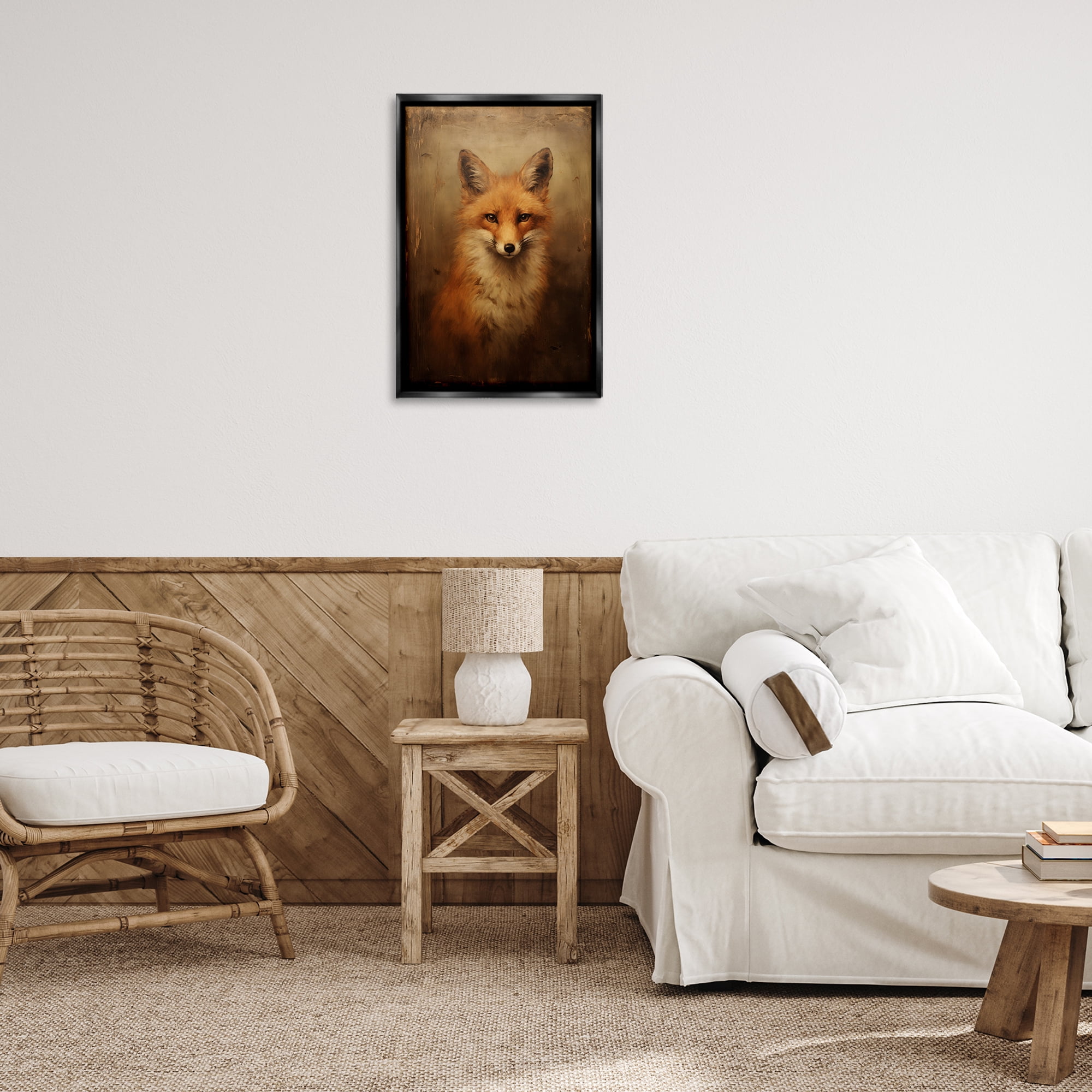 Stupell Industries Dark Fox Visage Animals & Insects Painting Black Floater Framed Canvas Art Print Wall Art, 17 x 25