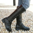 thumbnail image 2 of Stylish Women's Knee-High Boots Zipper Squared Design Lace-Up Buckle Retro Footwear for Ladies, 2 of 6