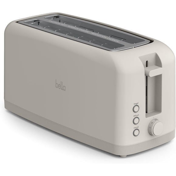 BELLA Fits-Anywhere 4-Slice Slim Toaster with 2 Long Extra-Wide Slots, Bagel & Defrost Settings, 6 Browning Levels, Auto Shut-Off, Removable Crumb Tray, 1400W – Model 35452-016A