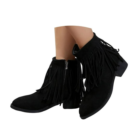 Oyedens Tassel Cowgirl Boots for Women Ethnic Bohemia Fringe Cowboy Boots Winter Fall Ankle Booties