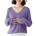 thumbnail image 3 of Ahuyic Womens Long Sleeved Blouse V-Neck Fall/Winter Warm Tops For Women, Womens Solid Color Knitwear Long Sleeved Blouses V-Neck Fashionable Casual,M, 3 of 5
