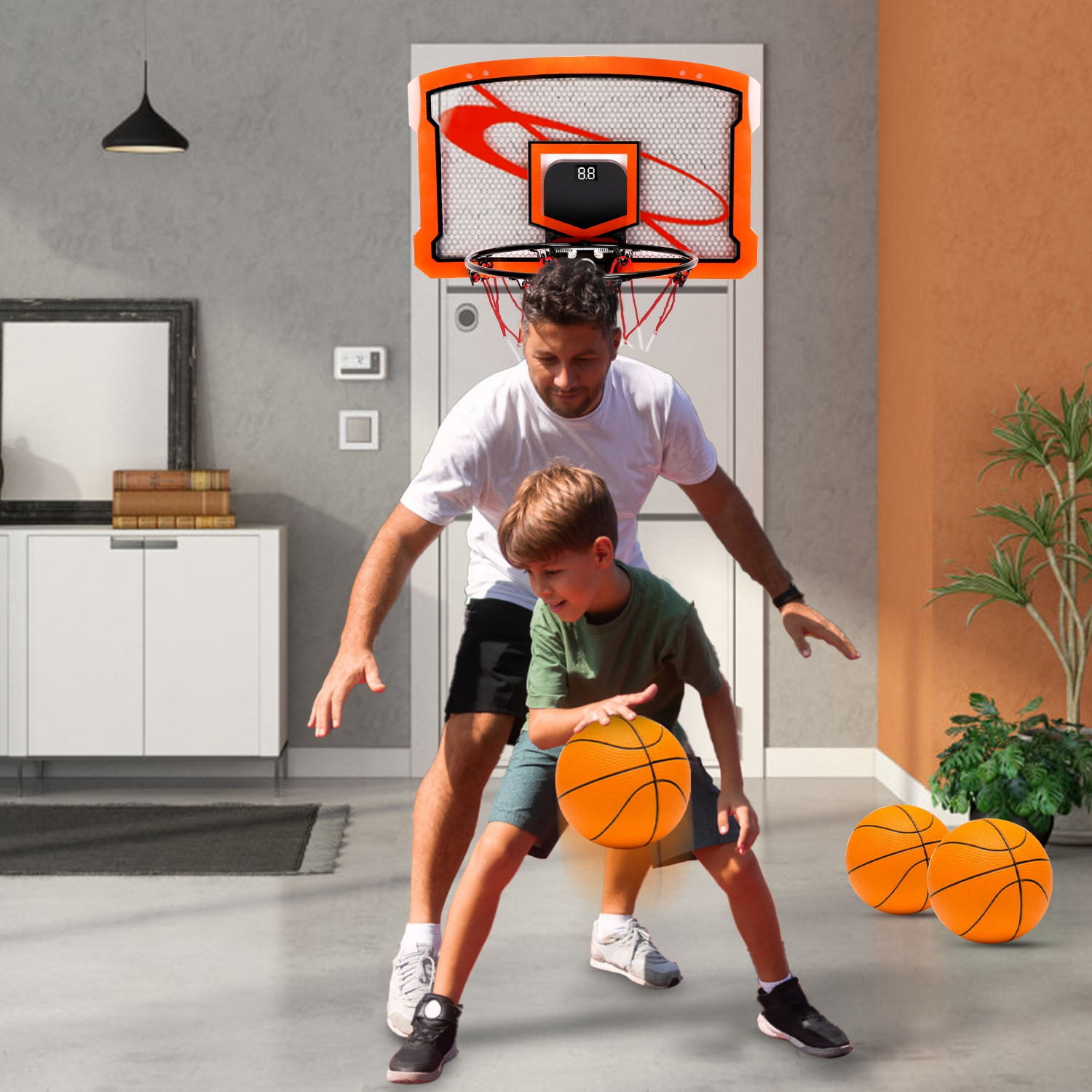 Indoor Mini Basketball Hoop Set with 4 Balls for Kids Adults Moclever Door Basketball Hoop with Electric Scorer Christmas Birthday Gifts for Kids Boys Teens
