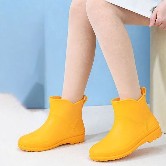 Sheghy Women's Versatile On Thick-Soled Water Rainproof Mid-Heel Comfortable Rain Boots Yellow 36