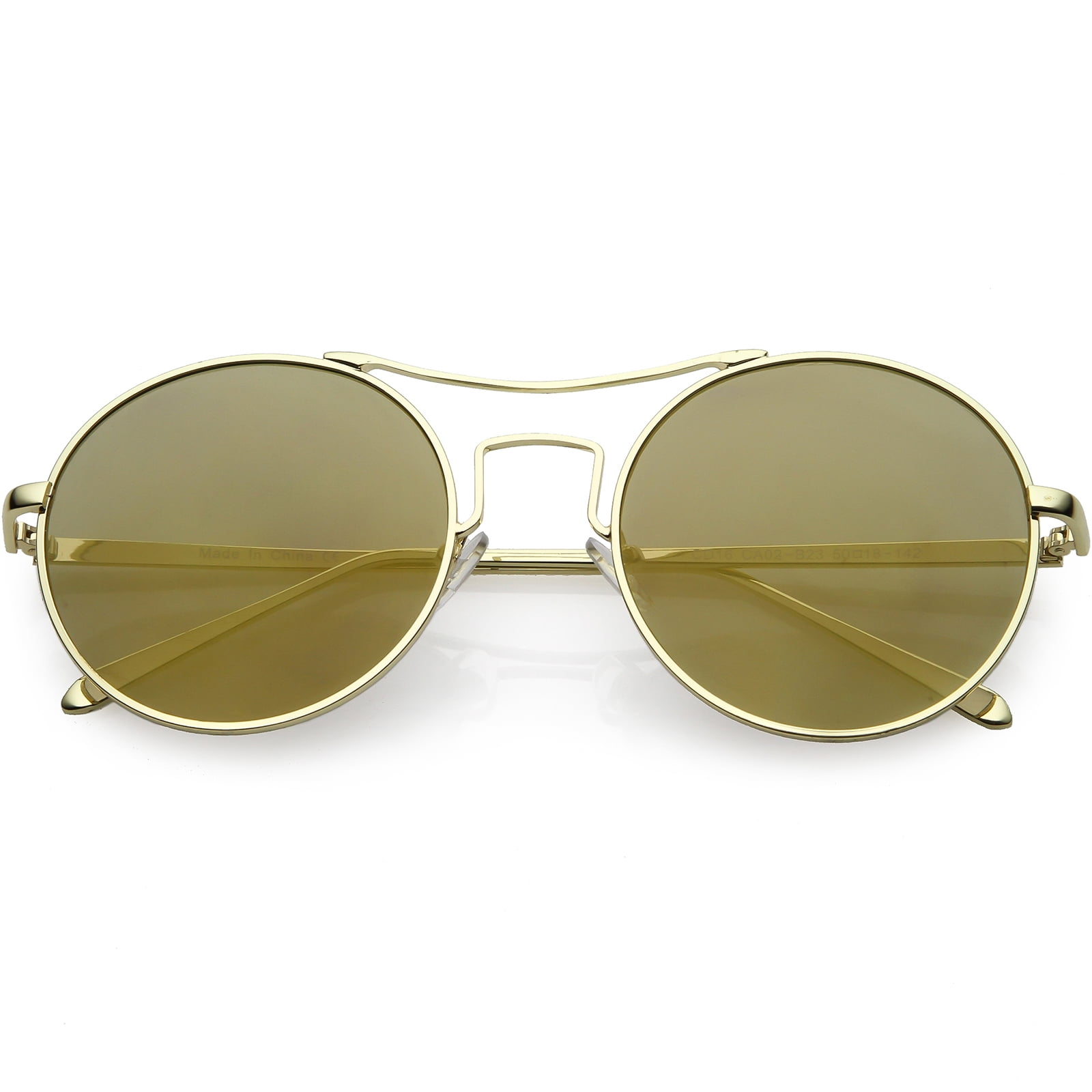 Women's Modern Slim Metal Round Sunglasses Round Flat Lens 54mm (Gold