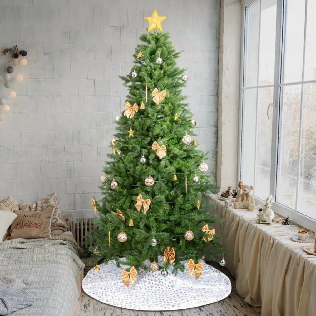 7.5FT Pre-Lit Christmas Tree - 950 Branch Tips 400 Warm White LEDs Golden Ornaments + Tree Skirt Included for Home/Office
