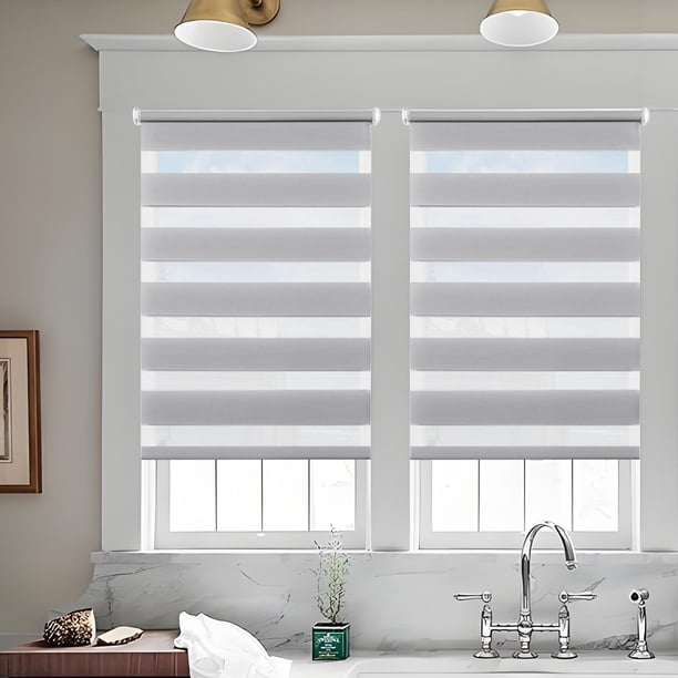 Estor Enrollable de Tela Suave con Revestimiento Impermeable – Persiana a Rayas Semitransparente, Instalación Sin Taladros, Cadena de Seguridad para Niños, Filtra La Luz para Ventanas de Dormitorios