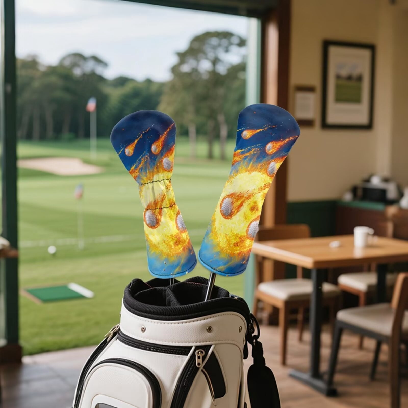 Uorisanigo Golf Club Head Covers for Driver, Fairway Woods and Hybrids, Premium PU Leather Fire Golf Ball Print Golfclub Headcovers, 3 PCS Headcovers Set Accessories Protection
