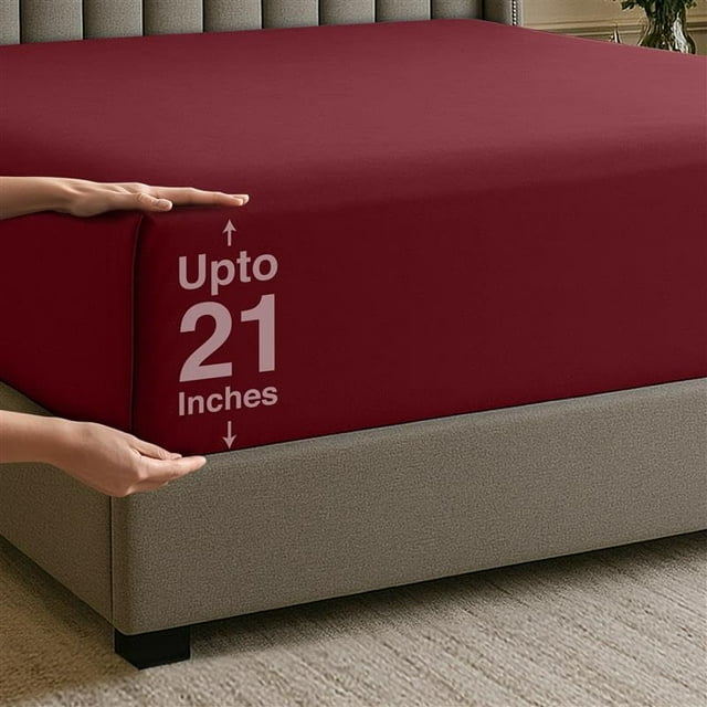 Sábana bajera Utopia Bedding Queen Burgundy con bolsillo profundo de 21 pulgadas
