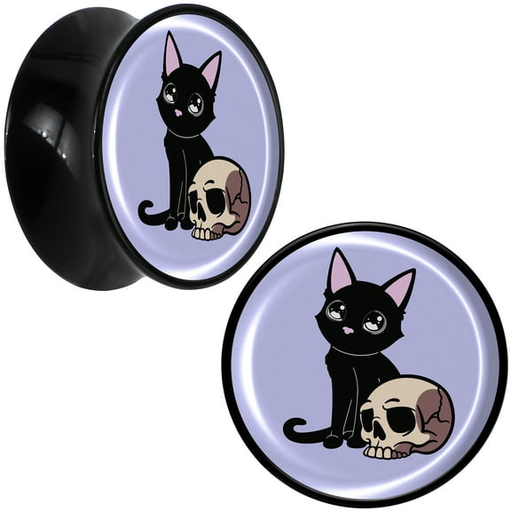 Body Candy 13/16" 2PC Black Acrylic Skull Cat Saddle Plugs Double Flare Plug Ear Plug Gauges 20mm