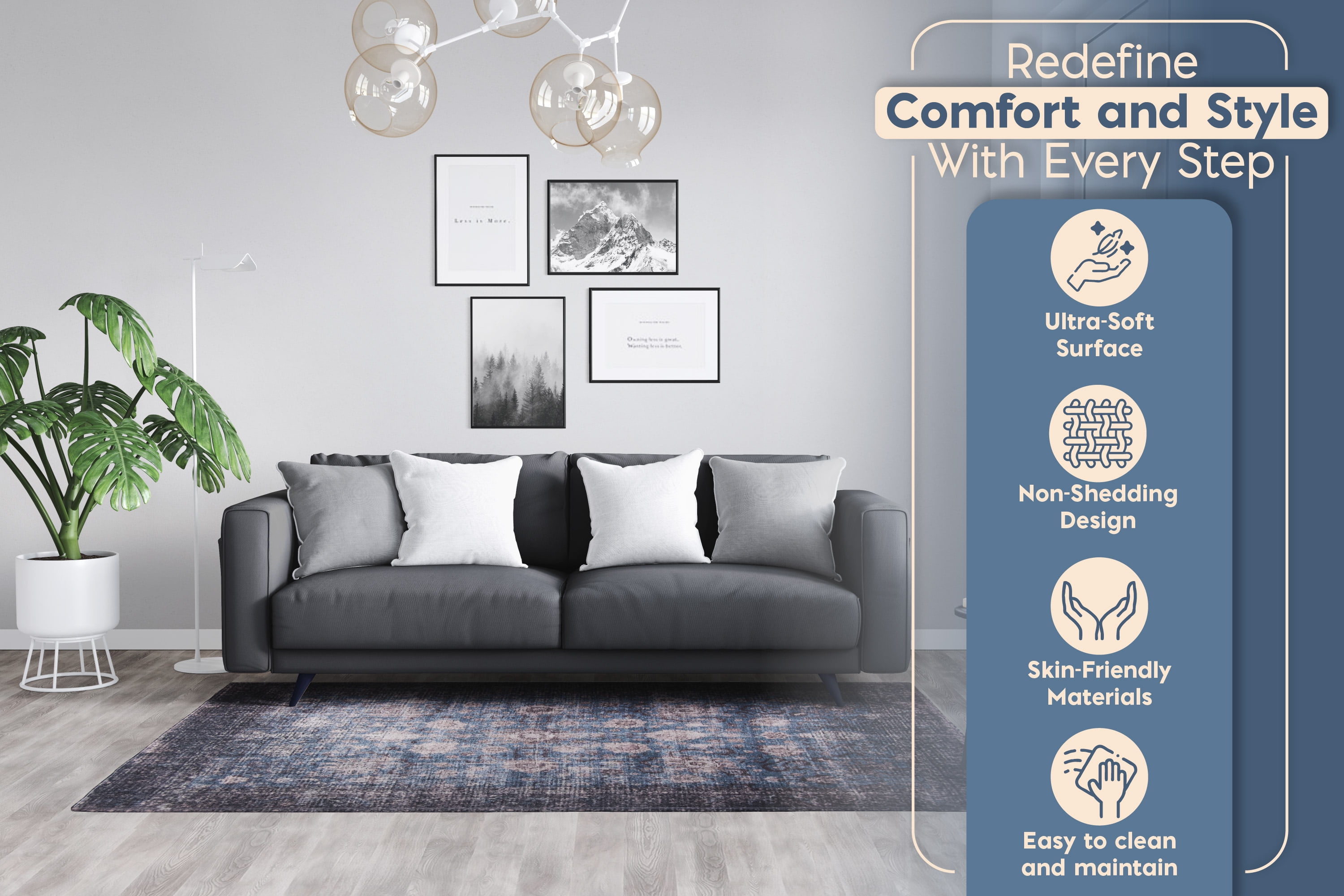 L'Baiet Amelie Abstract Washable Area Rug Blue 5' x 7' Medium Rugs Carpet for Living Room, Bedroom, Kitchen, Entryway, Nursery, Playroom, Office | Boho Aesthetic Modern Colorful Home Decor