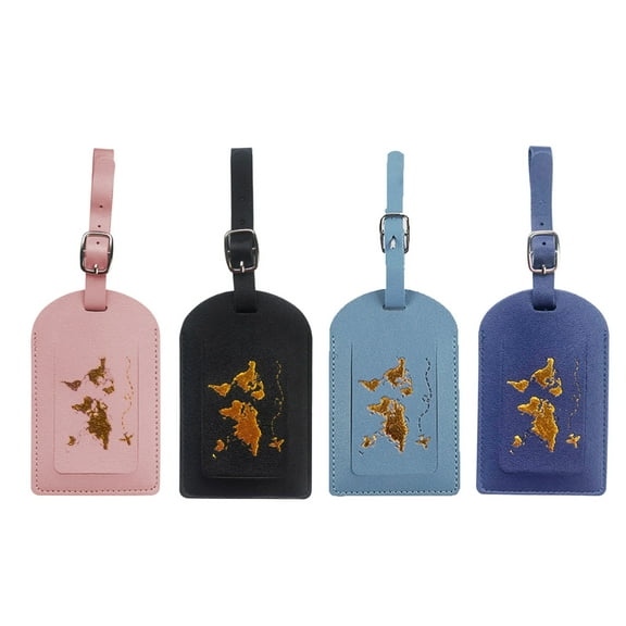 Gastropod 4-Pack Luggage Tags Set, Stylish PU Leather with Gold Foil, Soft & Durable Passport Holders, Luggage Tags for Suitcases in Black, Navy, Pink, Fog Blue