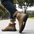 thumbnail image 6 of Men's Casual Leather Boots Handmade Lightweight Breathable Anti-slip Impact-resistant Sneakers Chukka Hiking Loafers Shoes Yellow 9.5 US, 6 of 7
