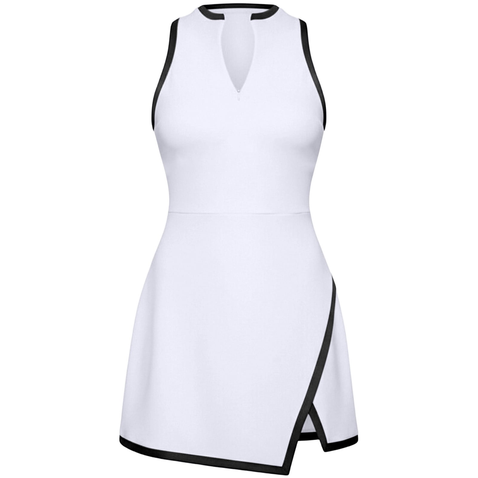 DHFJKG Athletic Dresses For Women Mini Crew Neck Sleeveless Slim Fit Zipper Front Side Slit Tennis Golf Dress Stylish Dresses