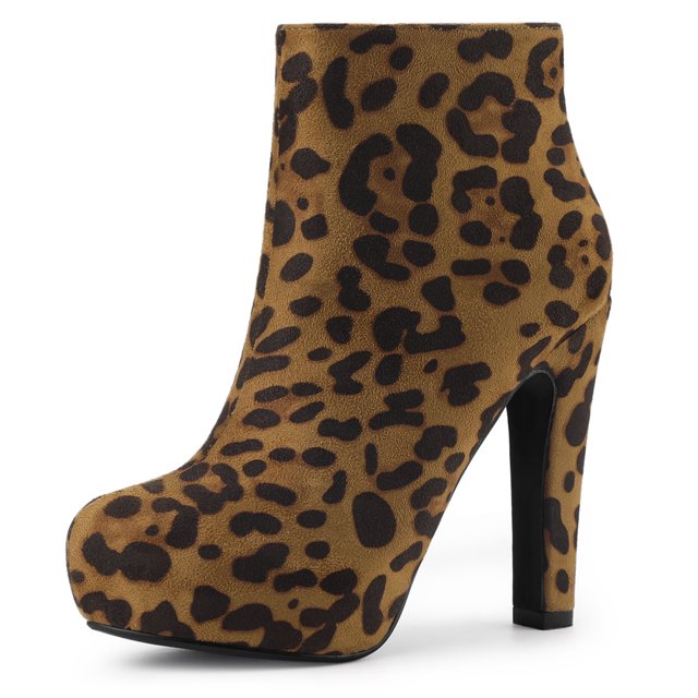 Unique Bargains Bottines à Talon Bloc Plateforme à Bout Rond avec Fermeture Éclair pour Femmes