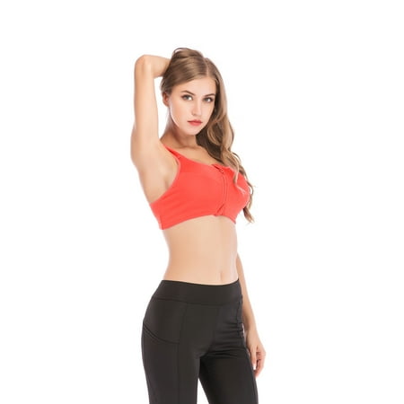 

Zip Front Sports Bra for Women Padded Front Zipper Closure Sports Bras for Running Yoga Workout Orange 2XL