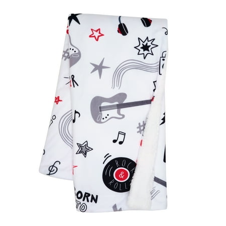 UPC: 0084122015470 | Lambs & Ivy Rock Star Baby Blanket – White Modern