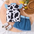 thumbnail image 5 of Paguaki Toddler Girl Denim Western Outfit Baby Cowgirl Clothes Ruffle Cow Print Shirt Button Down Tops Belted Jeans Skirts, 5 of 8