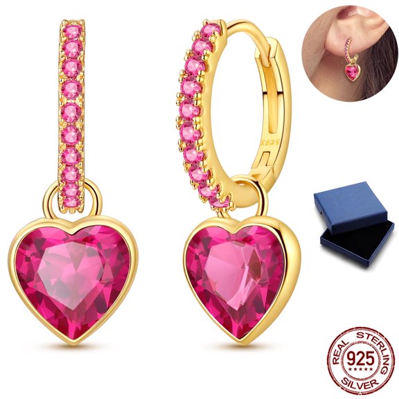NARMO Original 925 Sterling Silver Rose Heart Hoop Earrings Sparkling Pave Cubic Zirconia for Women Jewelry Gift with Box