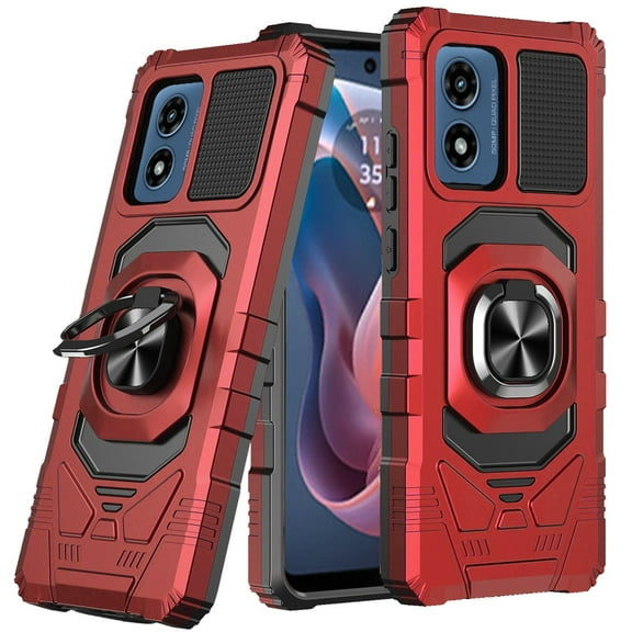 For Motorola Moto G Play 2024 XT2413V Robotic Ring Kickstand Phone Case - Red