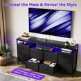 thumbnail image 3 of Garvee 63"W Long 10-Drawer Dresser TV Stand for 65-75 Inch TVs, Fabric Entertainment Center with LED Lights & Power Outlets, Modern Chest of Drawers for Bedroom, Living Room, and More, Black, 3 of 8