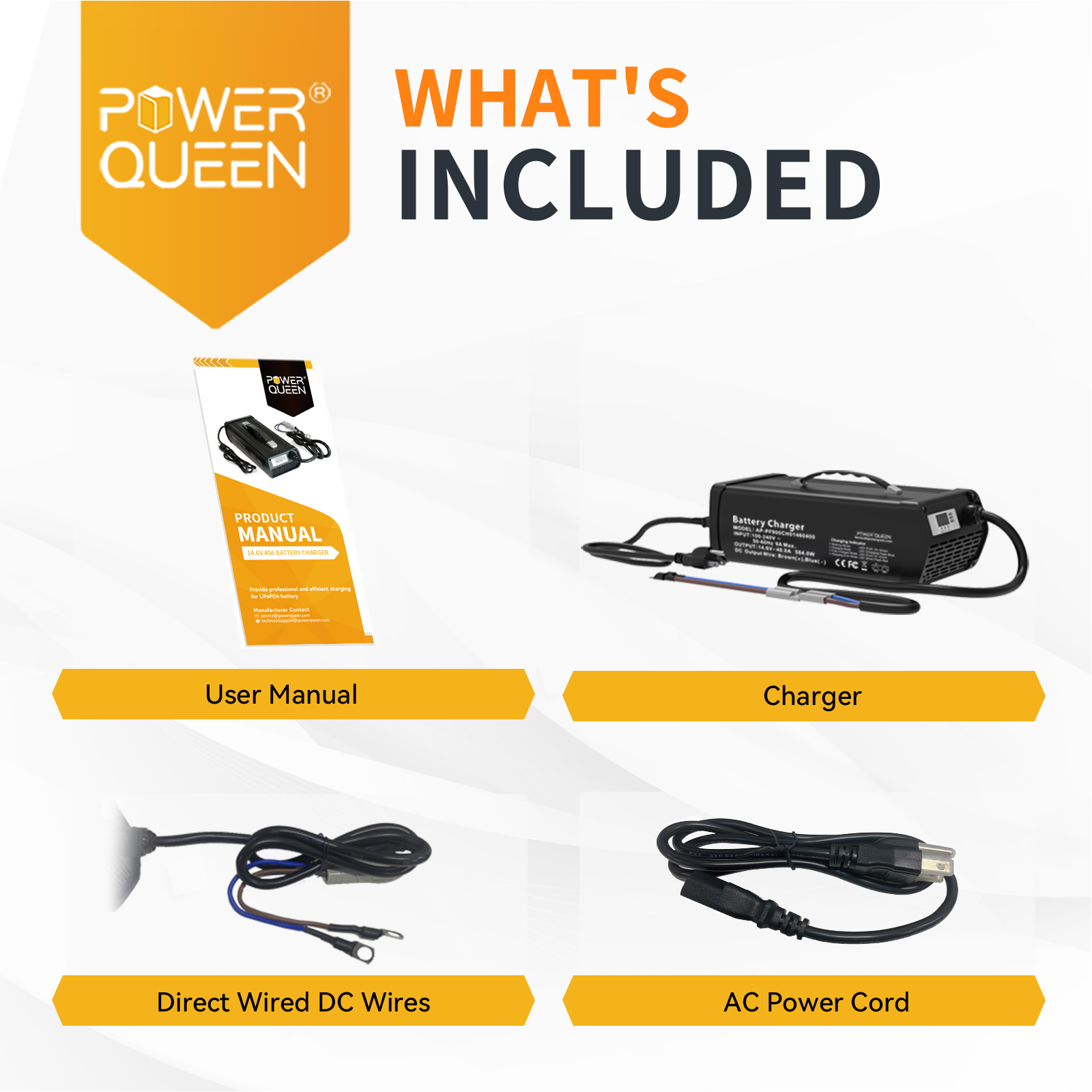 Power Queen 14.6V 40A Lithium Battery Charger Fast Charging for 12V 200Ah 300Ah LiFePO4 Batteries