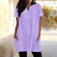 thumbnail image 4 of QASIEATN Women's Casual V Neck Short Sleeve Dress Loose Fit T Shirt Dress with Pockets Shirts for Women, 4 of 9