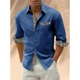 thumbnail image 1 of Camisa casual de manga larga con bolsillo a rayas y parches de color sólido para hombre, camisa hawaiana Tiki Vaion, tela cómoda, talla grande, 1 of 6