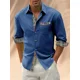 thumbnail image 1 of Camisa casual de manga larga con bolsillo a rayas y parches de color sólido para hombre, camisa hawaiana Tiki Vaion, tela cómoda, talla grande, 1 of 6