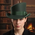thumbnail image 6 of Vjnyvs Wool Top Hat Unisex Asymmetric Top Hat Victorian Magician Hat Gentlemen Hat Jazz Cap for Men Women Accessory, 6 of 7