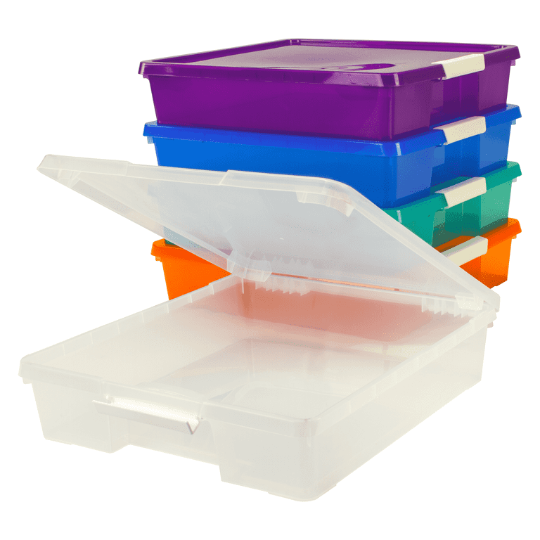 Storex Classroom Craft Project Box – Stacking Plastic Organizer Fits 12x12 Scrapbooking Paper, Assorted Steam Colors, 5-Pack (63202C05C)