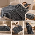 thumbnail image 7 of Textured Striped Throw Blanket | Dark Gray - Soft Fuzzy Ribbed Warm Decor Blanket for Couch Sofa Bed, All Season Cozy Plush for Home Office Travel, 7 of 7