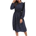 thumbnail image 2 of Bescita Women's Dot Printed Ruffles Button Dress Clearance Sales, 2 of 5