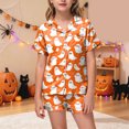 thumbnail image 5 of KPOPLK Tween Halloween Pjs Set Ghost Pumpkin Print Girls Silk Pjs Short Sleeve Button Down Nightwear with Shorts Set Tween 12-13 Years Little's Pajamas,Size 10-11 Years, 5 of 9