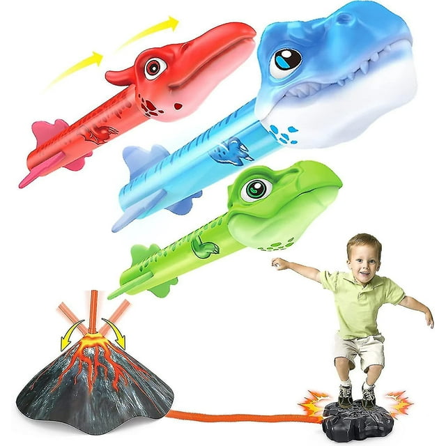 Dinosaur Toy Rocket Launcher For Kids, 3 Colorful Dinos, Fun Outdoor Kids Toys For Boys Girls Birthday Gift